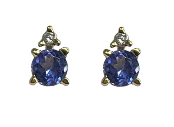 14k Yellow Gold .57cttw Tanzanite & .02cttw Diamond Stud Earrings on Sale