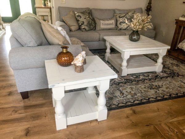 Rustic baluster farmhouse end table ivory distressed For Discount