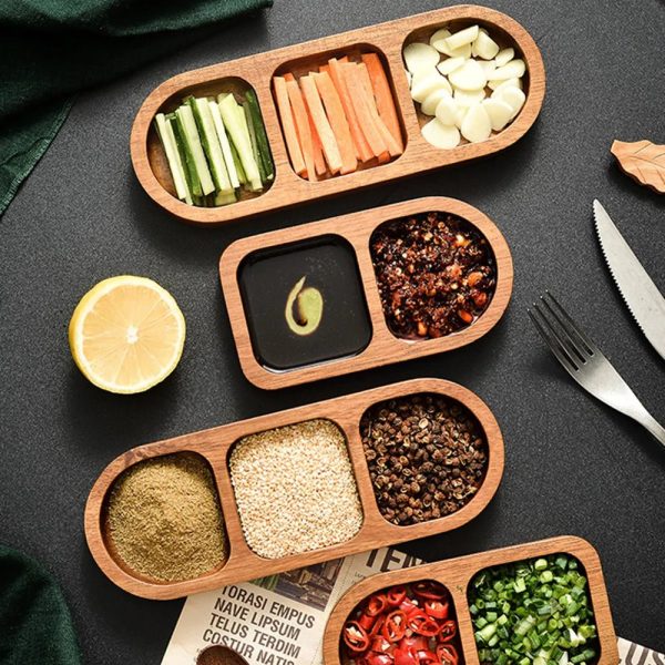 Acacia Wood Serving Tray with Sauce Dish Supply