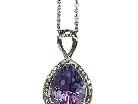 14k White Gold 2.09ct Amethyst & .11cttw Diamond Pendant Online Sale