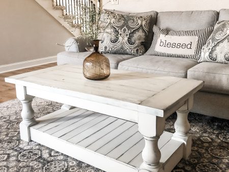 Rustic baluster farmhouse coffee table distressed rectangle all over distressed paint Supply