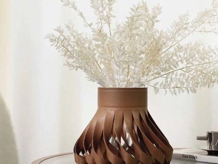 Nordic Style Leather & Glass Tabletop Vase for Modern Floral Arrangements Hot on Sale