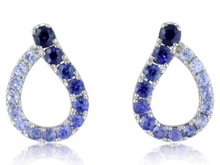 14K White Gold Graduated Blue Sapphire Earrings For Sale