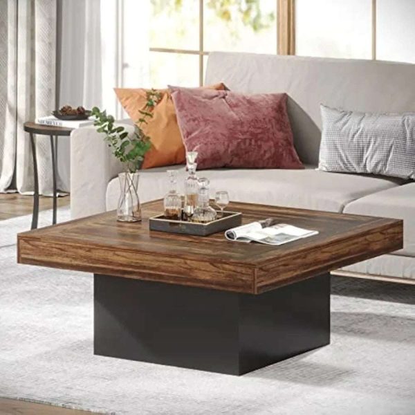 Rustic Brown LED Square Coffee Table Online Sale