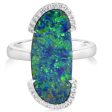 14K White Gold Australian Opal Doublet Diamond Ring Hot on Sale