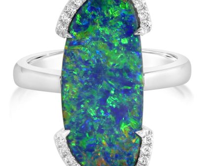 14K White Gold Australian Opal Doublet Diamond Ring Hot on Sale