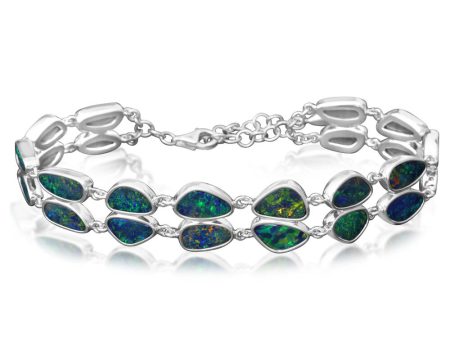 14K White Gold Australian Opal Doublet Bracelet Hot on Sale