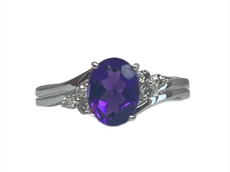 14k White Gold 1.36ct oval Amethyst & .12cttw Diamond Ring Online