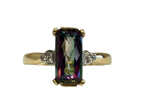 14k Yellow Gold Mystic Topaz and .06cttw Diamond Ring Online