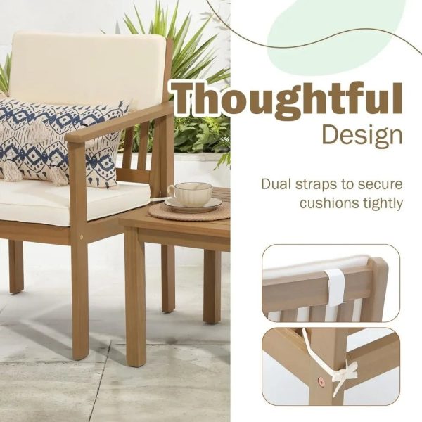 Acacia Wood 3-Piece Outdoor Bistro Set with Cream Cushions Online Hot Sale