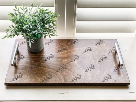 Clearance warm brown serving tray with delicate floral motif ready to ship For Discount