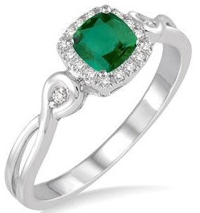 10k White Gold  Emerald &  .10cttw Diamond Ring For Discount