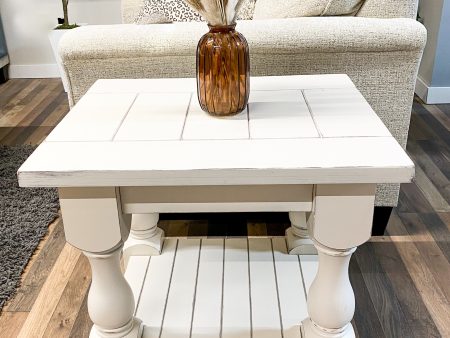 Rustic baluster farmhouse end table ivory distressed For Discount