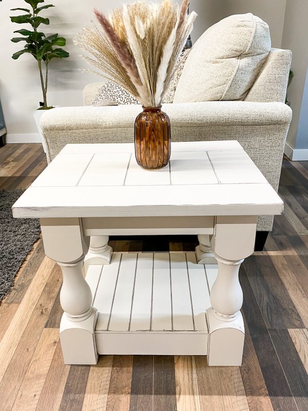 Rustic baluster farmhouse end table ivory distressed For Discount