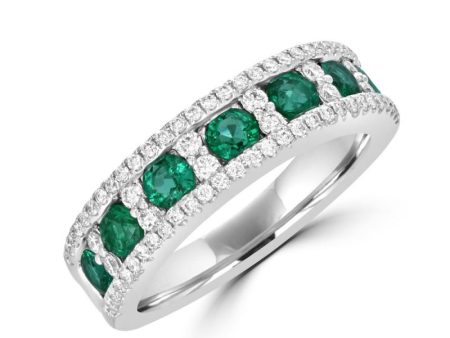 18k White Gold .91cttw round Emerald & .42cttw Diamond Band on Sale