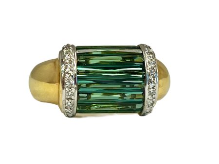 18k Yellow & White Gold 3.06cttw Green Tourmaline & .17cttw Diamond Ring Supply