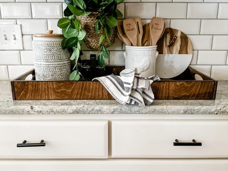 Counter organizer tray in warm brown stain Cheap