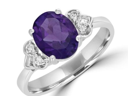 14k White Gold 1.69ct oval Amethyst & .06cttw Diamond Ring on Sale