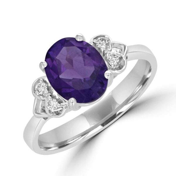 14k White Gold 1.69ct oval Amethyst & .06cttw Diamond Ring on Sale