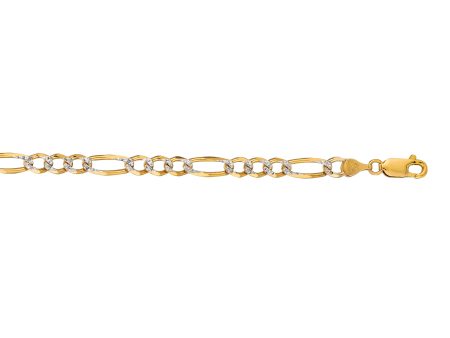 14K Gold 4.75mm White Pave Figaro Chain on Sale