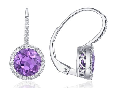 14k White Gold 2.71ctw Amethyst and .15cttw Diamond Earrings For Sale