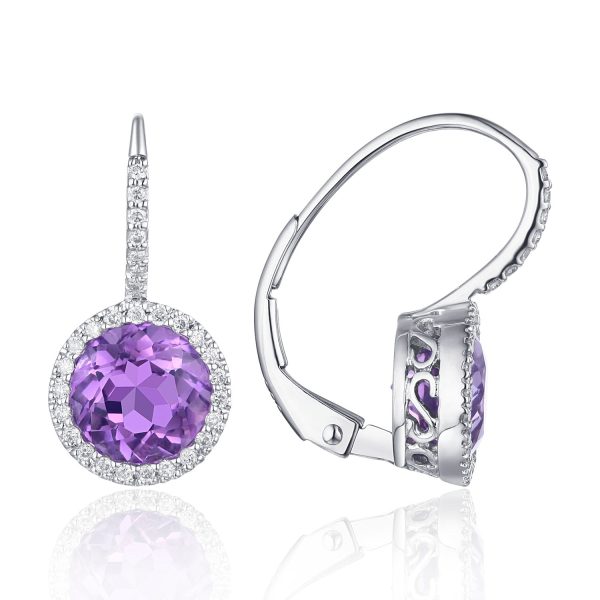 14k White Gold 2.71ctw Amethyst and .15cttw Diamond Earrings For Sale