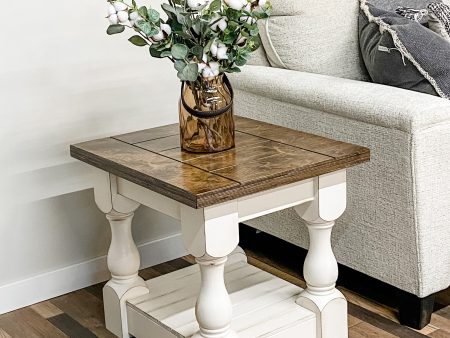 Rustic baluster farmhouse end table in warm brown distressed Hot on Sale