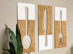 Fork, spoon, and knife set handmade of wood wall decor in white Hot on Sale