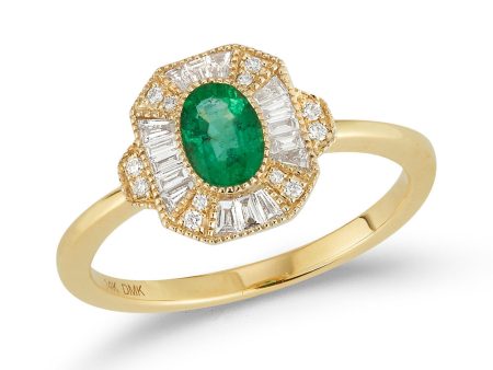 14k Yellow Gold .51ct oval Emerald .22cttw Diamond Antique Ring Discount