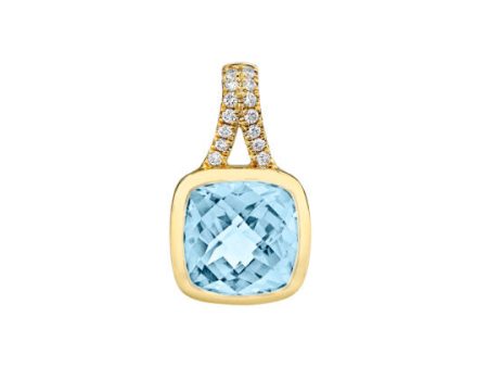 14k Yellow Gold 1.62cttw Bezel Aquamarine & .07cttw Diamond Pendant Fashion