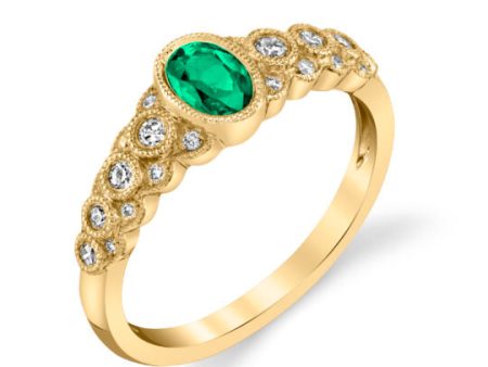 14k Yellow Gold .44ct oval Emerald and .20cttw Diamond Ring Sale