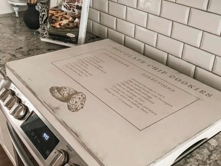 Chocolate chip cookie recipe stove cover, ivory distressed on Sale