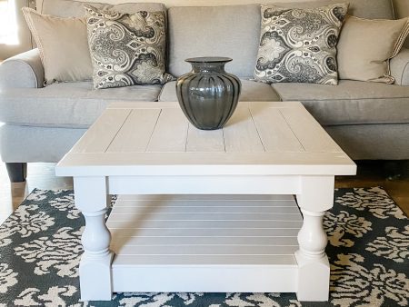 Rustic baluster square farmhouse coffee table all over paint no distressing Hot on Sale