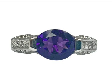 14k White Gold 2.32ct oval Amethyst & .18cttw Diamond Ring Online