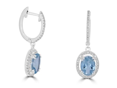 14k White Gold 2.06ct Aquamarine & .25cttw Diamond Dangle Earrings Online Sale