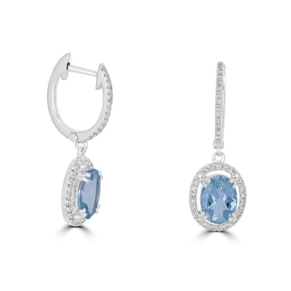 14k White Gold 2.06ct Aquamarine & .25cttw Diamond Dangle Earrings Online Sale