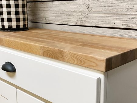 Butcher block top for tilt out trash or laundry hamper cabinets -add to your order For Sale