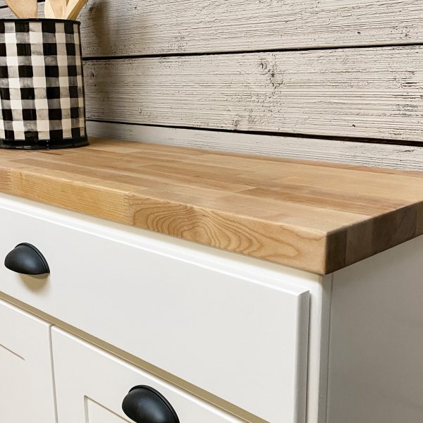 Butcher block top for tilt out trash or laundry hamper cabinets -add to your order For Sale