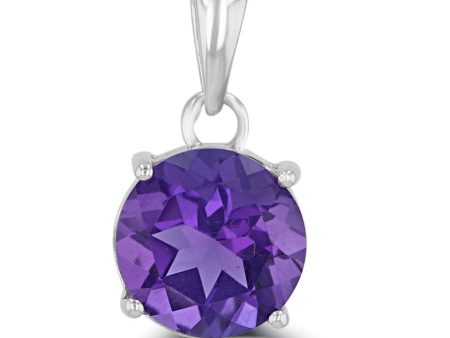 14k White Gold 1.69ct Round Amethyst Solitaire Pendant For Sale