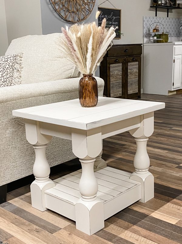 Rustic baluster farmhouse end table ivory distressed For Discount