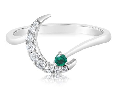 14K White Gold Emerald Diamond Moon Ring Online