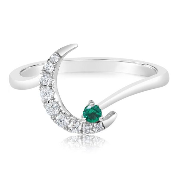 14K White Gold Emerald Diamond Moon Ring Online