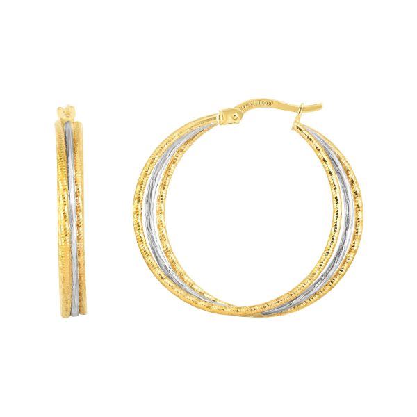 14K Gold Polished & Diamond Cut Double Row Hoop Earring on Sale