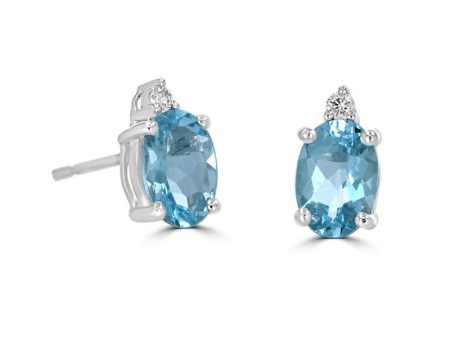 14k White Gold 1.40cttw Aquamarine & .04cttw Diamond Stud Earrings Supply