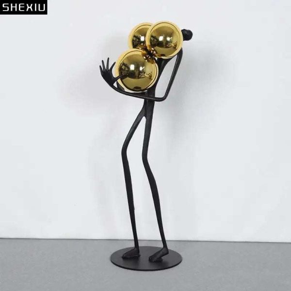 Golden Ball Matchstick Men Sculpture For Cheap