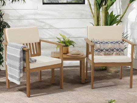 Acacia Wood 3-Piece Outdoor Bistro Set with Cream Cushions Online Hot Sale