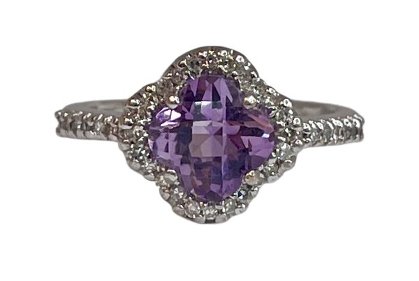 14k white Gold 1.61ct cut Amethyst & .17cttw Diamond ring Sale