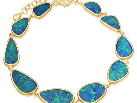 14K Yellow Gold Australian Opal Doublet Bracelet Online now