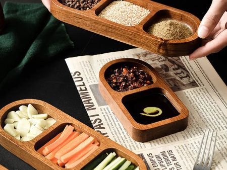 Acacia Wood Serving Tray with Sauce Dish Supply