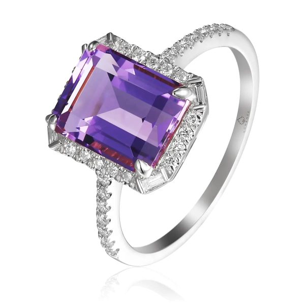 14k White Gold 2.70ct Amethyst & .23cttw Diamond Ring For Discount